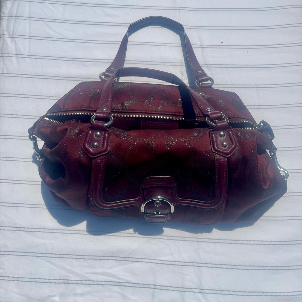 Coach Campbell Signature Metallic Belle Carryall Bag - Bordeaux - Picture 13 of 15